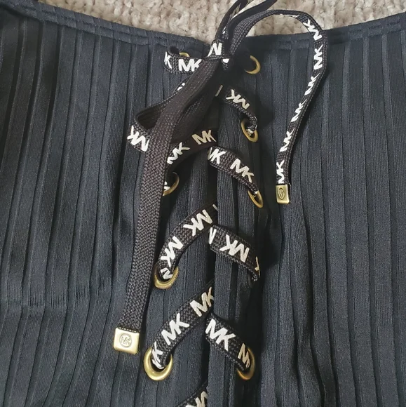 Michael Kors Lace-Up Textured One-Piece Swimsuit in Black - Picture 6 of 7